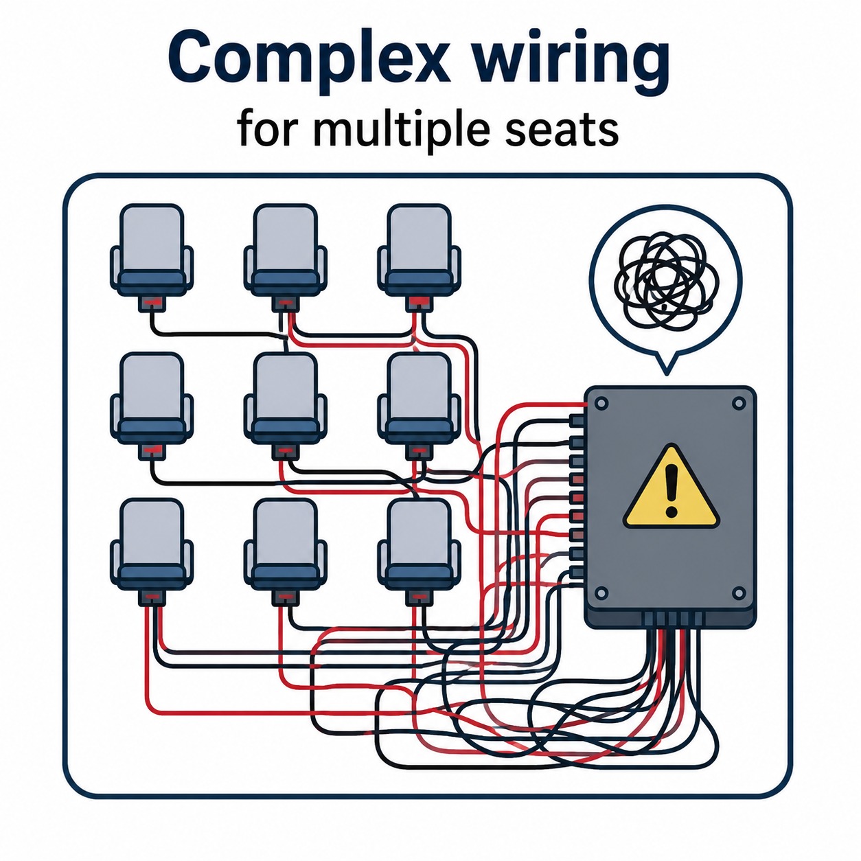 Illustration of the complex wiring required when every seat is wired individually
